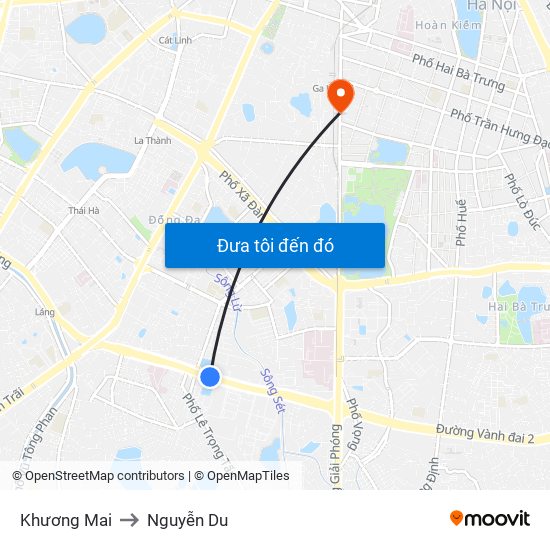 Khương Mai to Nguyễn Du map