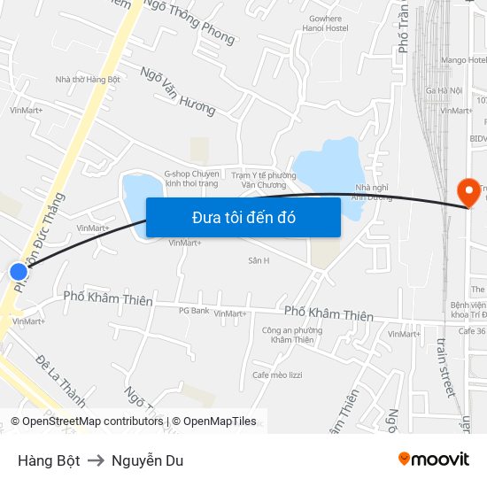 Hàng Bột to Nguyễn Du map
