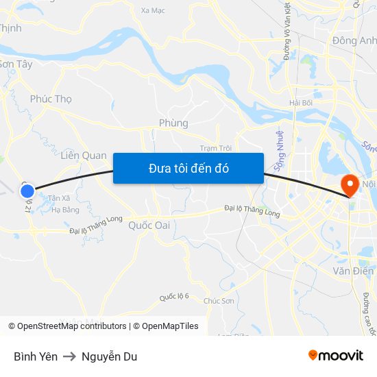 Bình Yên to Nguyễn Du map