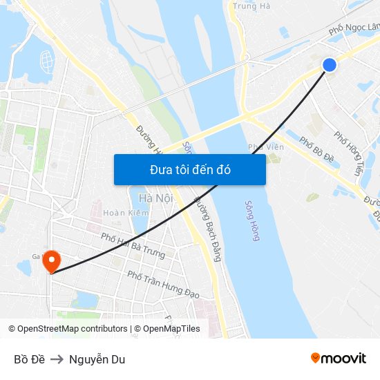 Bồ Đề to Nguyễn Du map