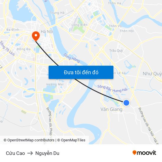 Cửu Cao to Nguyễn Du map