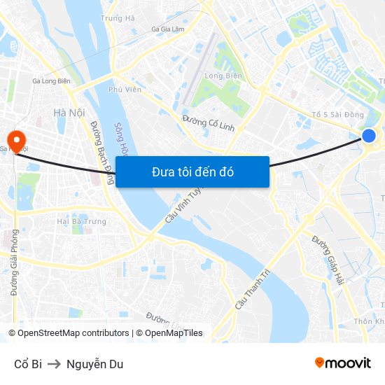 Cổ Bi to Nguyễn Du map