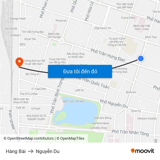 Hàng Bài to Nguyễn Du map