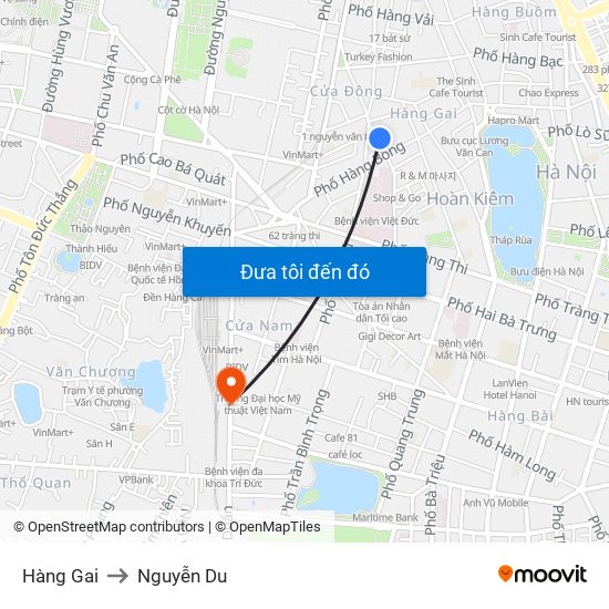 Hàng Gai to Nguyễn Du map