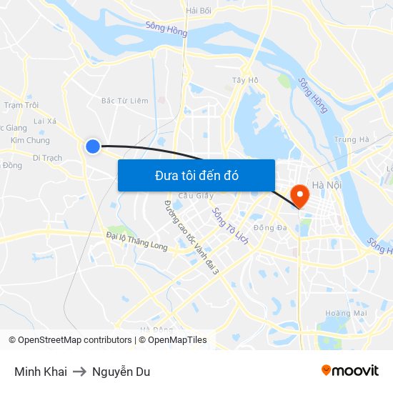 Minh Khai to Nguyễn Du map