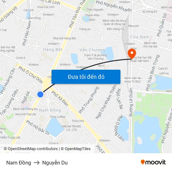 Nam Đồng to Nguyễn Du map
