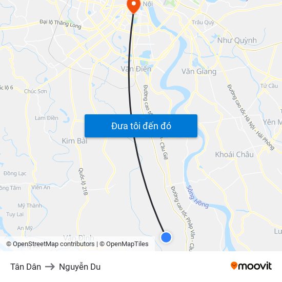 Tân Dân to Nguyễn Du map