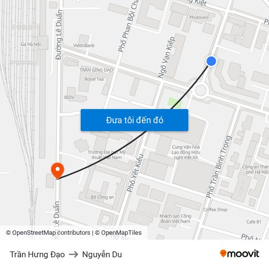 Trần Hưng Đạo to Nguyễn Du map