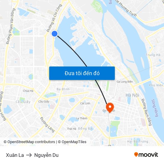 Xuân La to Nguyễn Du map