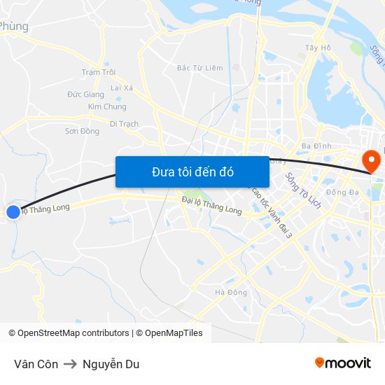 Vân Côn to Nguyễn Du map