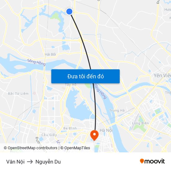 Vân Nội to Nguyễn Du map