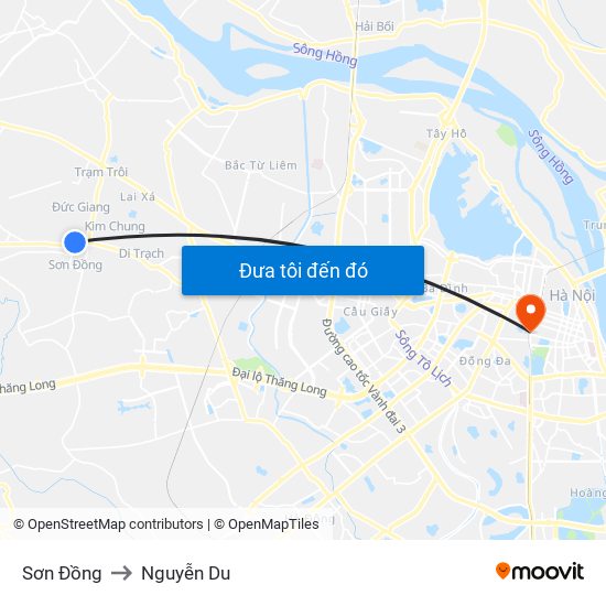 Sơn Đồng to Nguyễn Du map