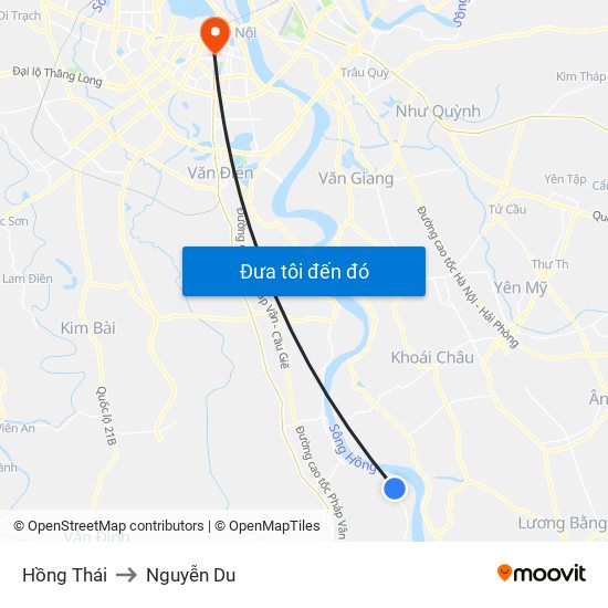 Hồng Thái to Nguyễn Du map