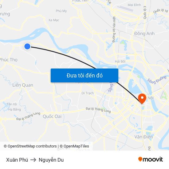 Xuân Phú to Nguyễn Du map