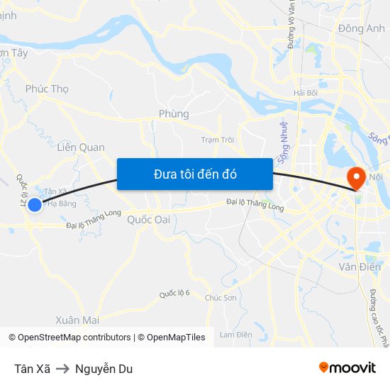 Tân Xã to Nguyễn Du map