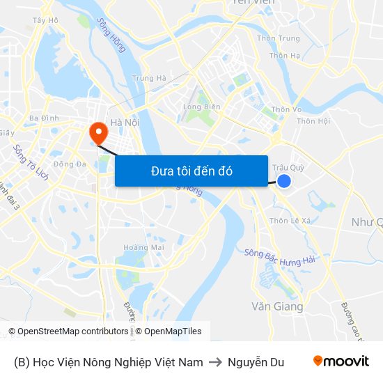 (B) Học Viện Nông Nghiệp Việt Nam to Nguyễn Du map