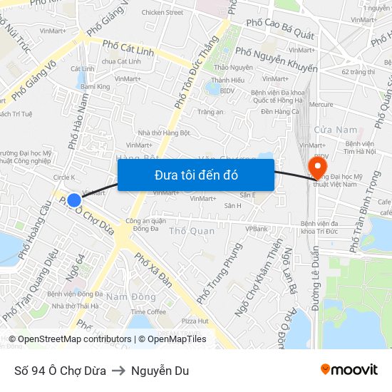 Số 94 Ô Chợ Dừa to Nguyễn Du map