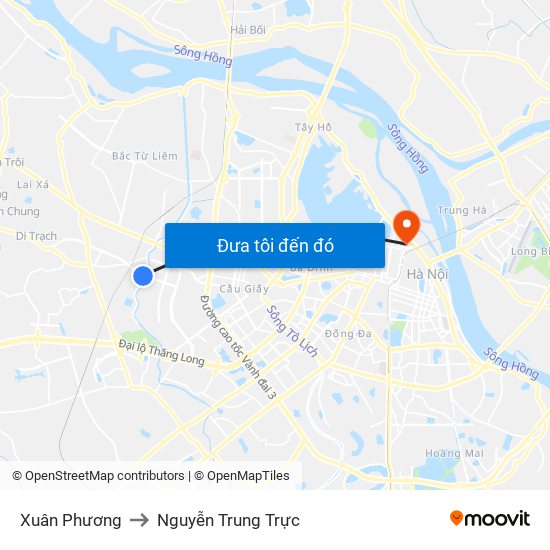 Xuân Phương to Nguyễn Trung Trực map