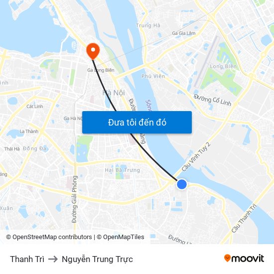 Thanh Trì to Nguyễn Trung Trực map