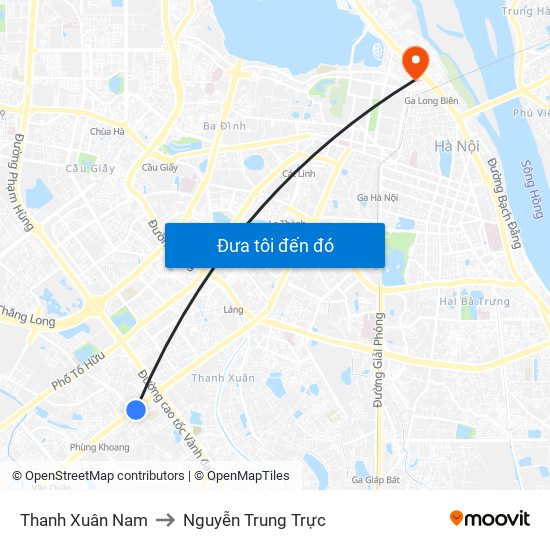 Thanh Xuân Nam to Nguyễn Trung Trực map
