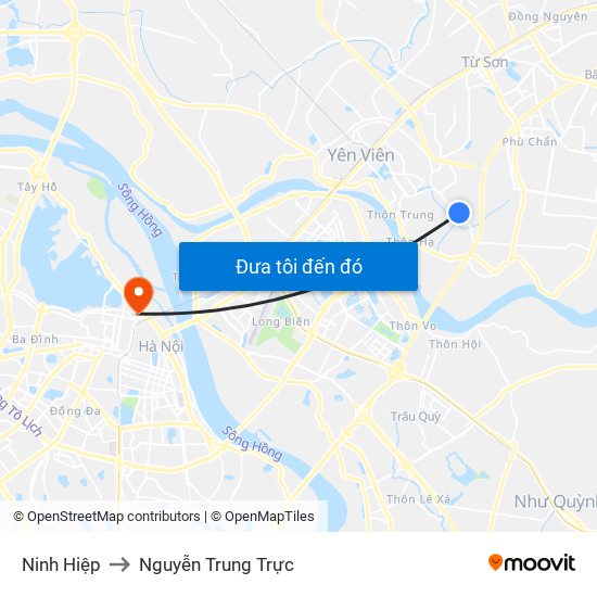 Ninh Hiệp to Nguyễn Trung Trực map