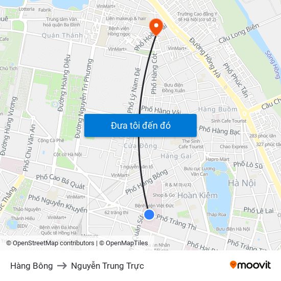 Hàng Bông to Nguyễn Trung Trực map