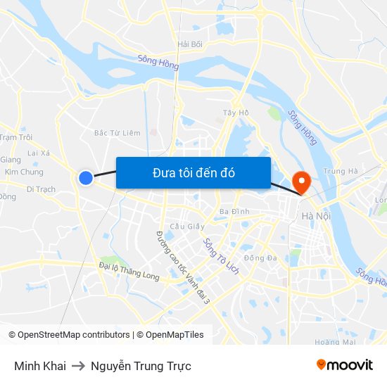 Minh Khai to Nguyễn Trung Trực map