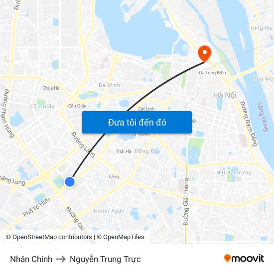 Nhân Chính to Nguyễn Trung Trực map