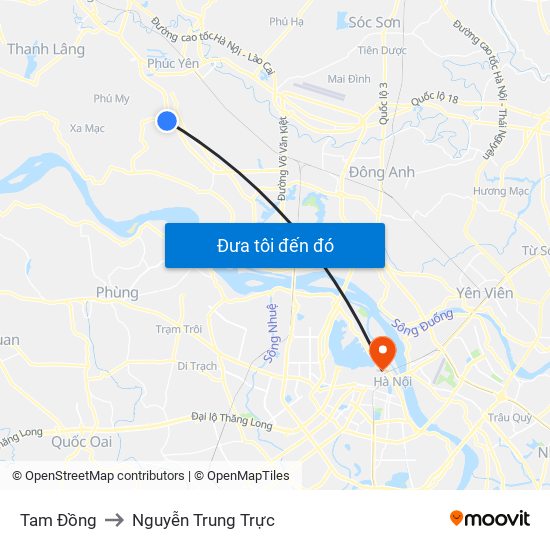 Tam Đồng to Nguyễn Trung Trực map