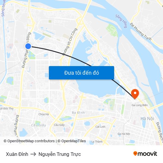 Xuân Đỉnh to Nguyễn Trung Trực map