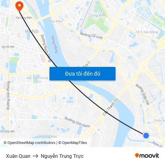 Xuân Quan to Nguyễn Trung Trực map