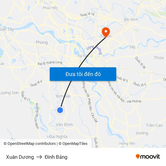 Xuân Dương to Đình Bảng map