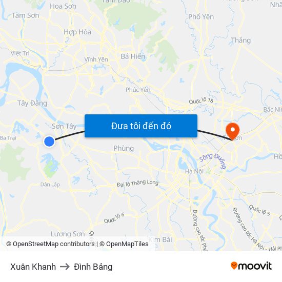 Xuân Khanh to Đình Bảng map