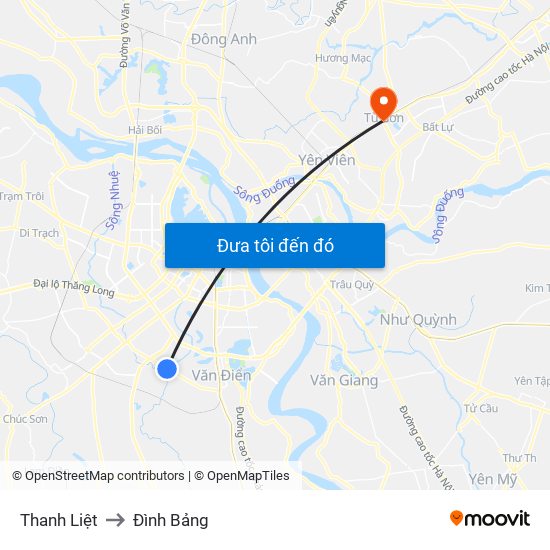 Thanh Liệt to Đình Bảng map