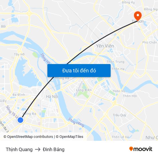 Thịnh Quang to Đình Bảng map