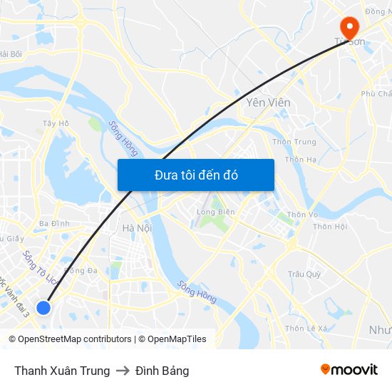 Thanh Xuân Trung to Đình Bảng map