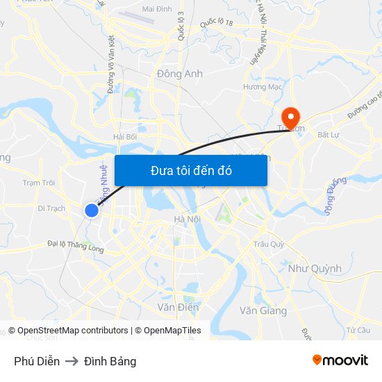 Phú Diễn to Đình Bảng map