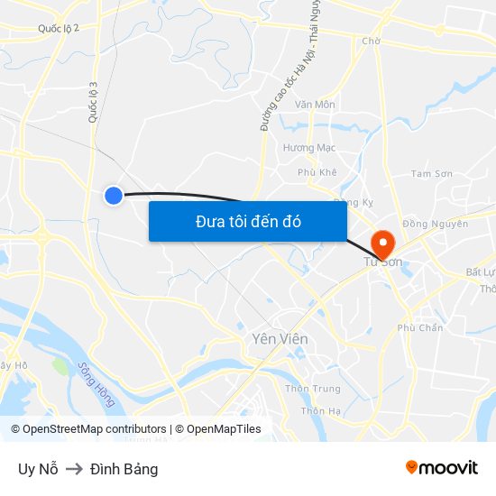 Uy Nỗ to Đình Bảng map