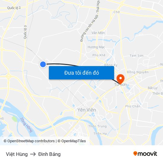 Việt Hùng to Đình Bảng map