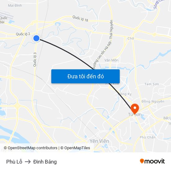 Phù Lỗ to Đình Bảng map