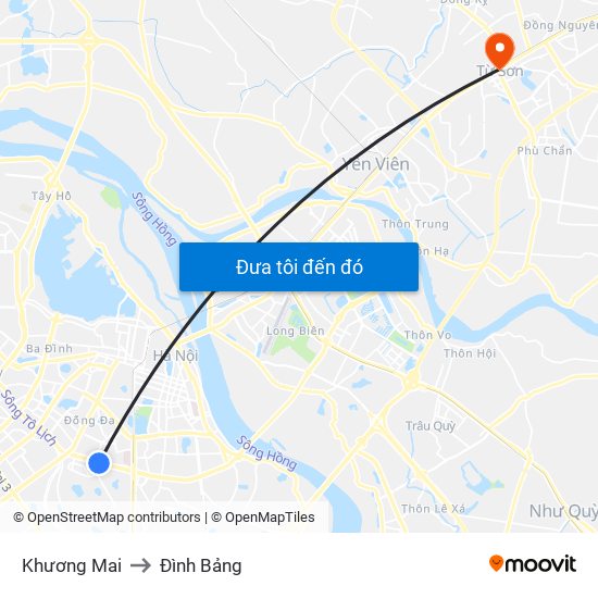 Khương Mai to Đình Bảng map