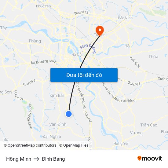Hồng Minh to Đình Bảng map