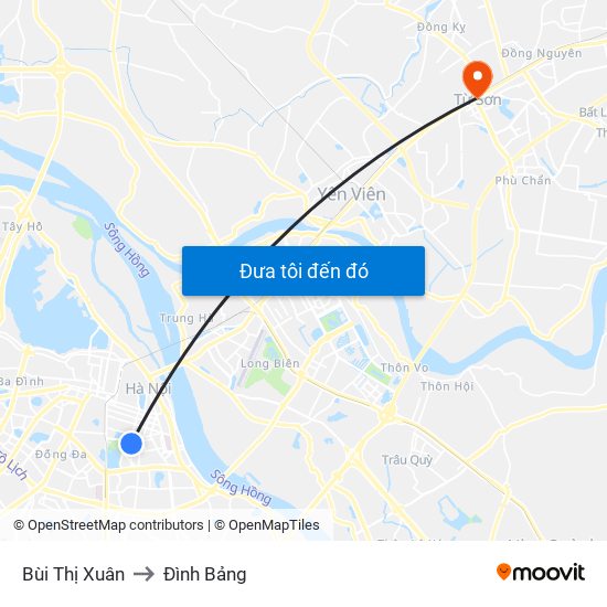 Bùi Thị Xuân to Đình Bảng map