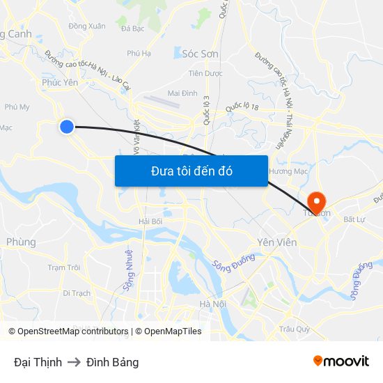 Đại Thịnh to Đình Bảng map