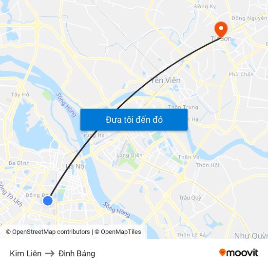 Kim Liên to Đình Bảng map