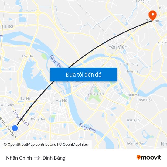 Nhân Chính to Đình Bảng map