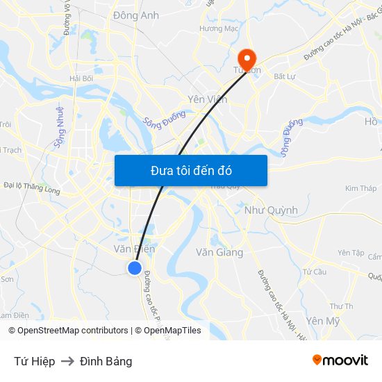 Tứ Hiệp to Đình Bảng map