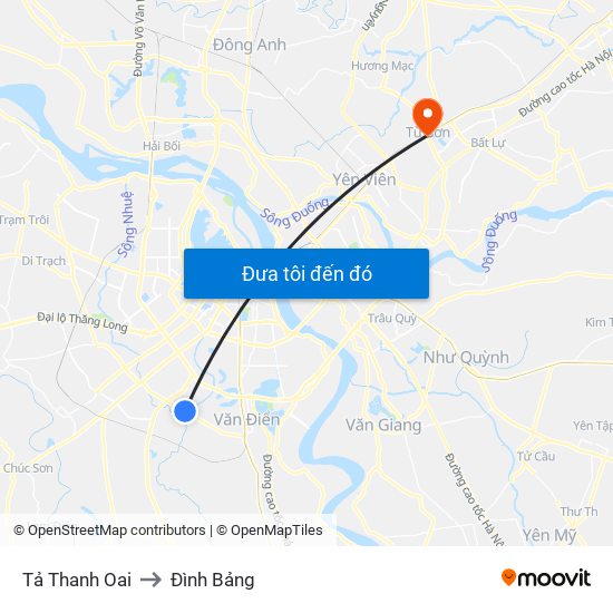 Tả Thanh Oai to Đình Bảng map