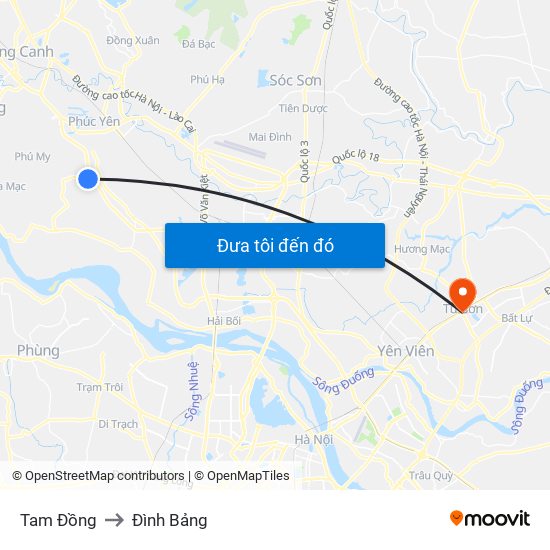 Tam Đồng to Đình Bảng map