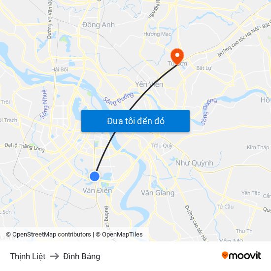 Thịnh Liệt to Đình Bảng map